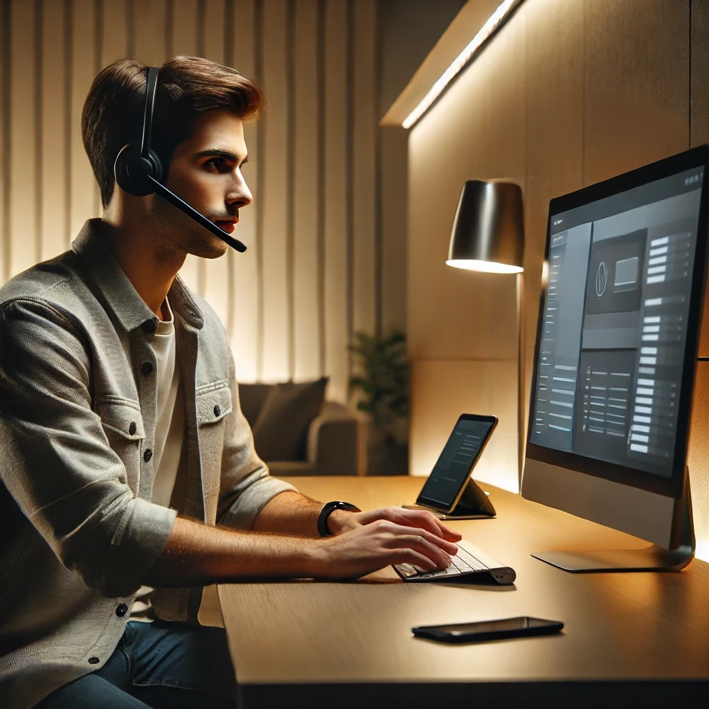 Managed Service Provider (MSP) working with headphones